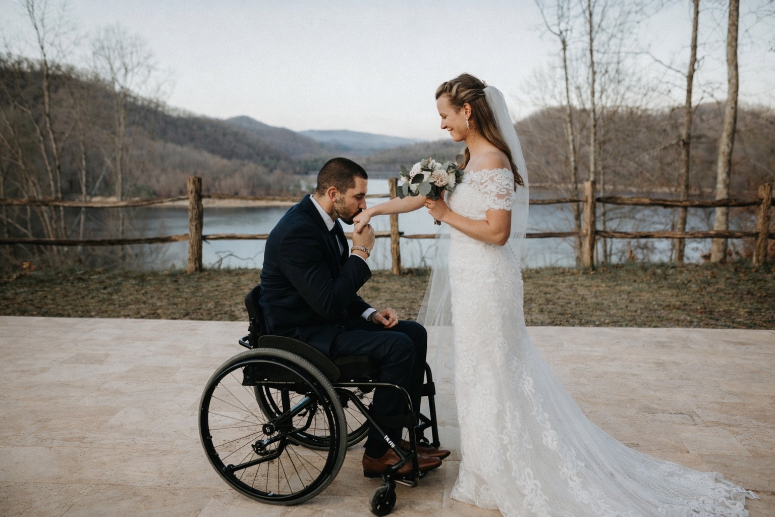 Groom in wheelchair at Chapel in the Sky at Nantahala Weddings